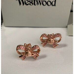 Vivienne Westwood Ribbon Orb Earrings Rose Pink Gold 1.5 cm with drawstring